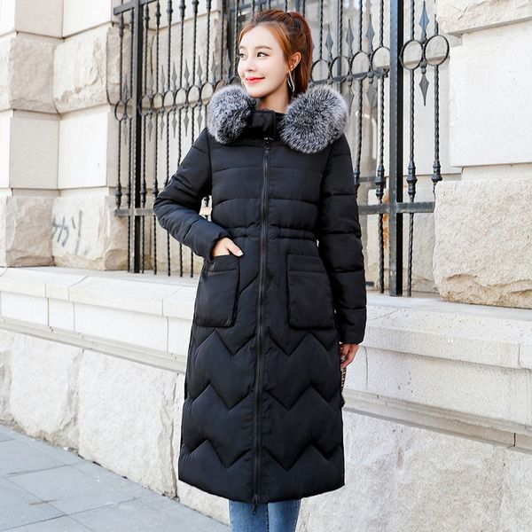 

2021 newwinter long coat for women plus both sides can be worn cotton down jacket hooded with fur collar large size fs2k, Black