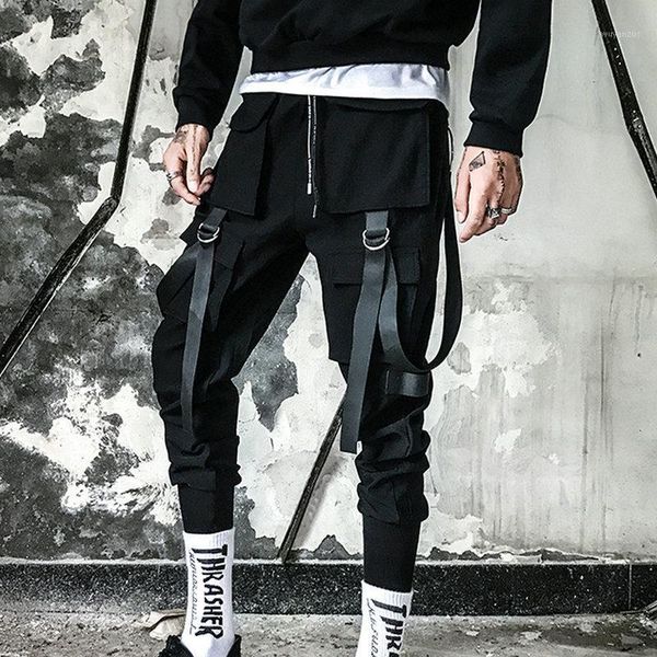 

men high street harem pants mens jogger pants casual ribbons tatical trousers hip hop fitness men joggers sweatpants1, Black