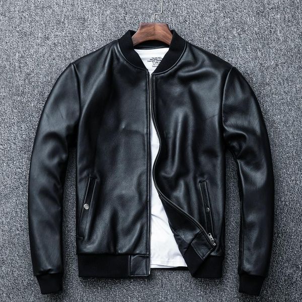 

2018 men's cowhide casual leather jacket large jacket1, Black