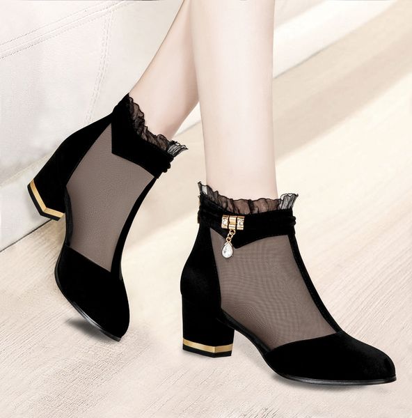 

2020 summer gladiator sandals high heels dress shoes woman mesh sandal boot lace heels shoes sandalias mujer black 7996n