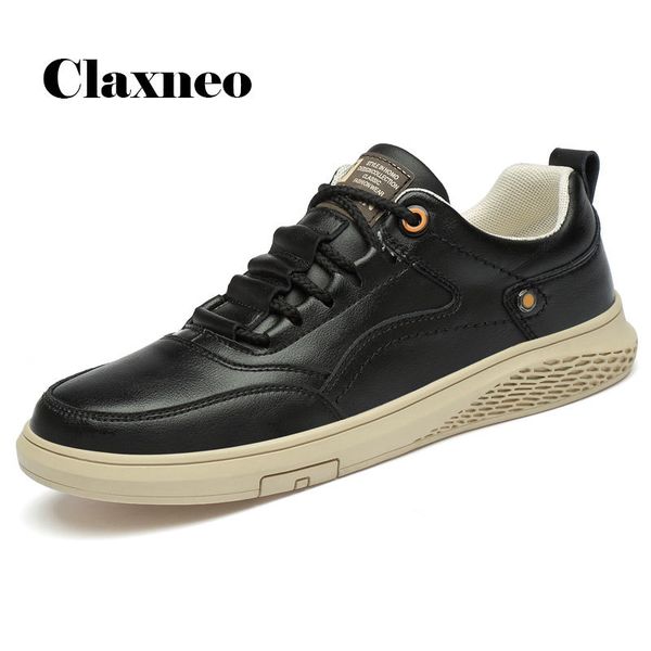 

claxneo man leather shoes fashion casual male spring autumn sneakers clax men's walking footwear white shoe, Black