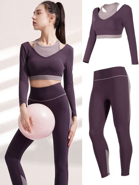 

shuye fashion professional yoga coach dress autumn winter and good-looking high-end running fitness suit for women, Gray