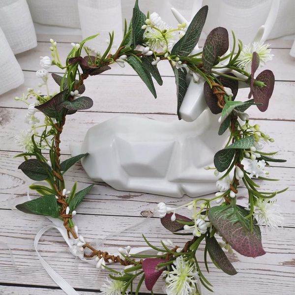 

green leaf flower crown festival headband women hair accessories headdress women floral garlands wedding flower qylewv