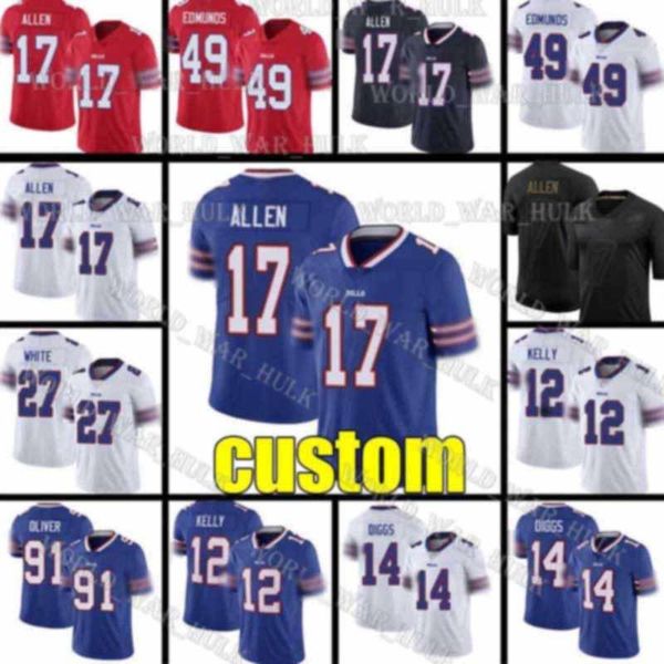 

men buffalo bills 17 josh allen 14 stefon diggs 26 devin singletary tre'davious white 49 tremaine edmunds custom football jerse, Black;red