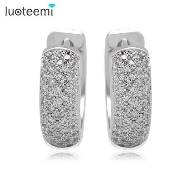 

luoteemi wholesale arrival round loop full of tiny clear cz hoop earrings for women cubic circle earrings ing, Golden;silver