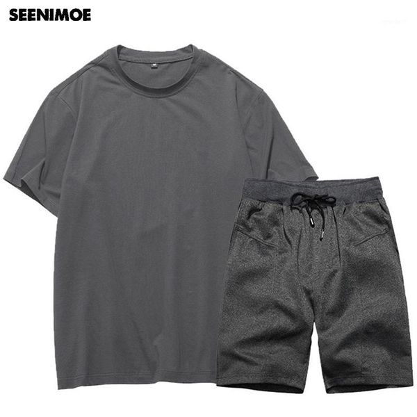 

men's tracksuits seenimoe 2021 summer casual short tshirt mens sets sportsman wear two piece track suit for men sweatshirt + shorts1, Gray