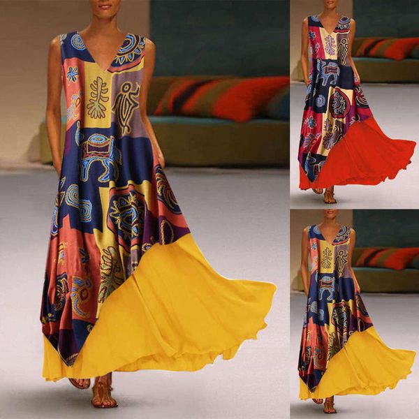 

sleeveless 2020 cotton summer v-neck women's a-line dress fashion long skirt, Black;gray