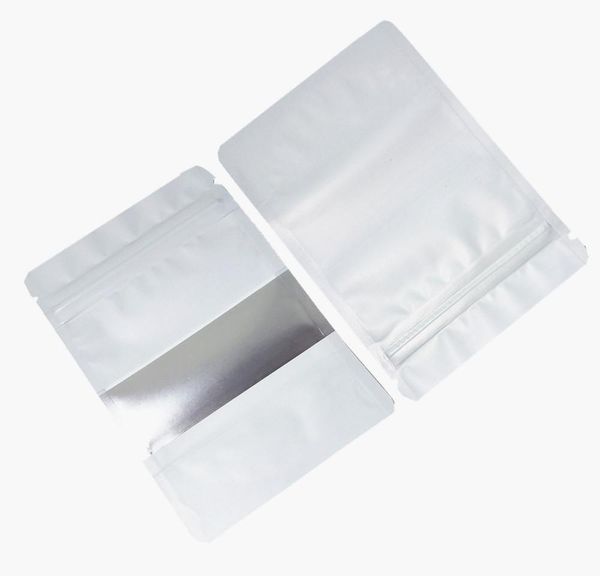 

100pcs/lot matte white aluminum foil food doypack zip lock package bag with window reclosable mylar zipper pouches wmtxno bdedome
