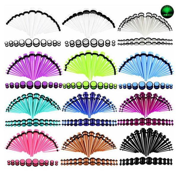 

36pcs/lot acrylic ear plugs stretching taper body jewelry wholesale acrylic ear tapers ear expander tunnel stretch mark for ears q bbyuez, Silver