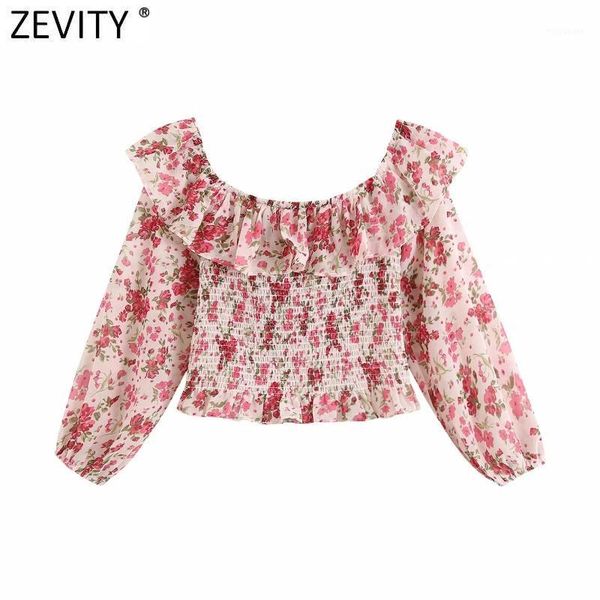 

zevity women off shoulder ruffles short smock blouse ladies chic flower print elastic slim blusas cropped shirt ls70061, White