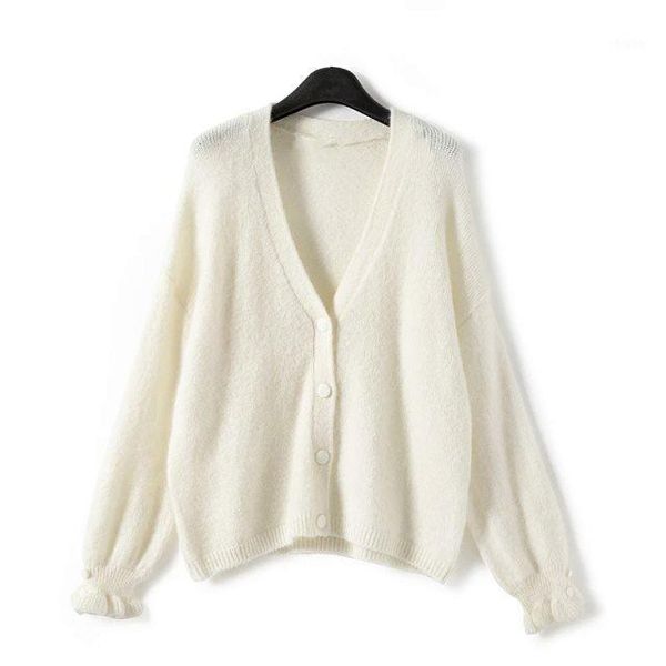 

elfbop mohair & wool blend knit v neckline long sleeve cardigan jumpper - women stylish sweater1, White