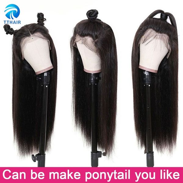 

human hair wigs lace front prepluck 13x4 lace front human hair wigs 28 inch 4x4 closure wig straight brazilian remy 150 density, Black;brown