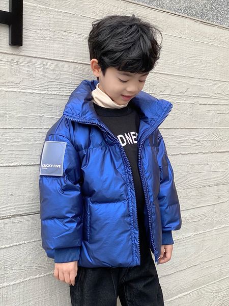 

boy's white duck down jacket short version 2020 new china university children's winter wear foreign fashion trend, Blue;gray