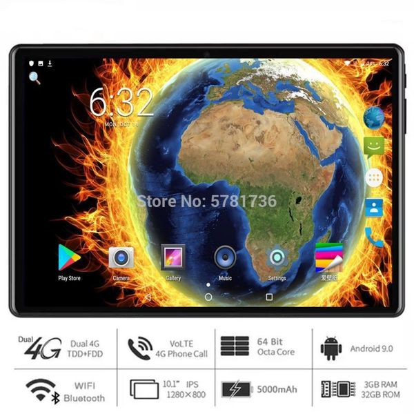 

tablet pc 10.1 inch octa core 3g+32gb android 9.0 google play 4g lte tablets wifi gps 2.5d 1280x800 tempered glass 10 tab1