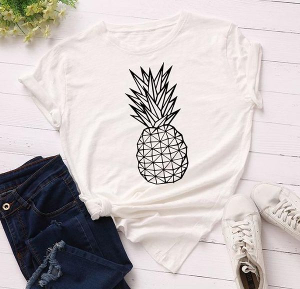 

big pineapple print t shirt women short sleeve o neck loose tshirt 2020 summer women tee shirt camisetas mujer, White