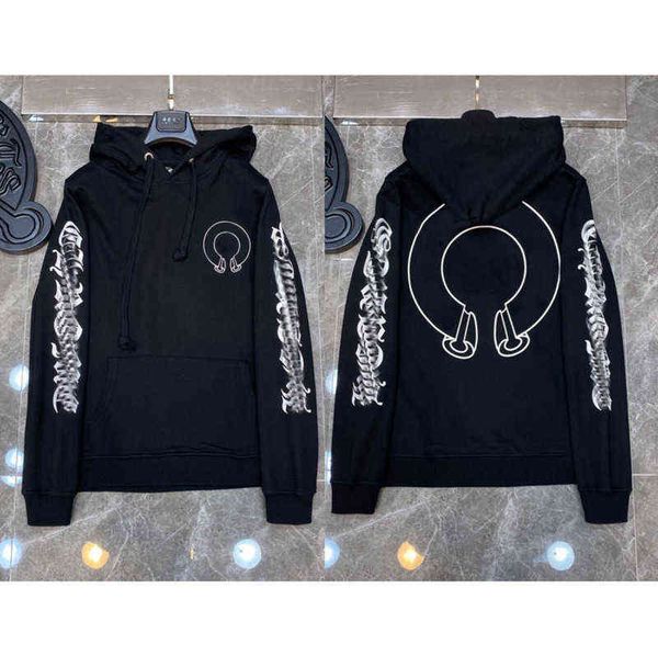 

classic mens fashion ch sweatshirts zipper hoodies designer letter horseshoe sanskrit cross print pullover hooded sweater woman loose jackts, Black