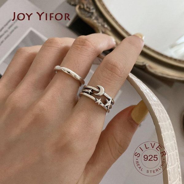 

cluster rings 925 sterling silver for women star moon geometric wedding fine jewelry minimalist gift, Golden;silver