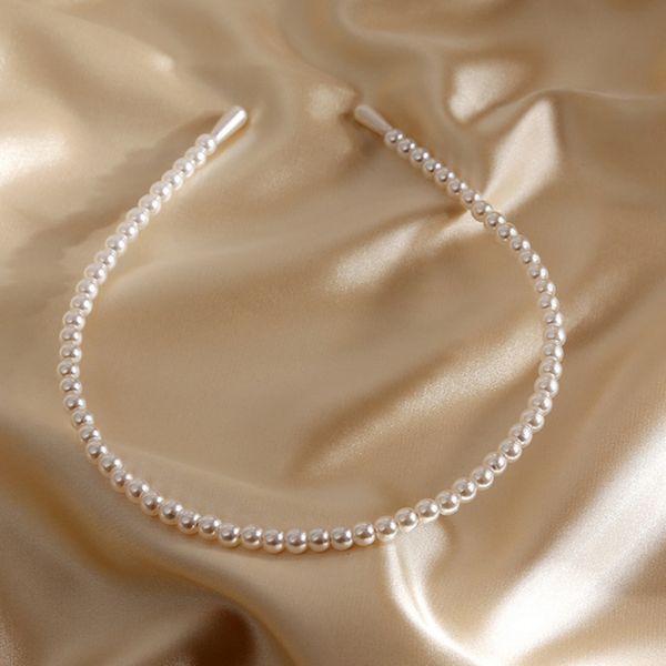

south korean version of ins new vintage french boutique hair band super fairy girl pearl headband out versatile hair accessories, Silver