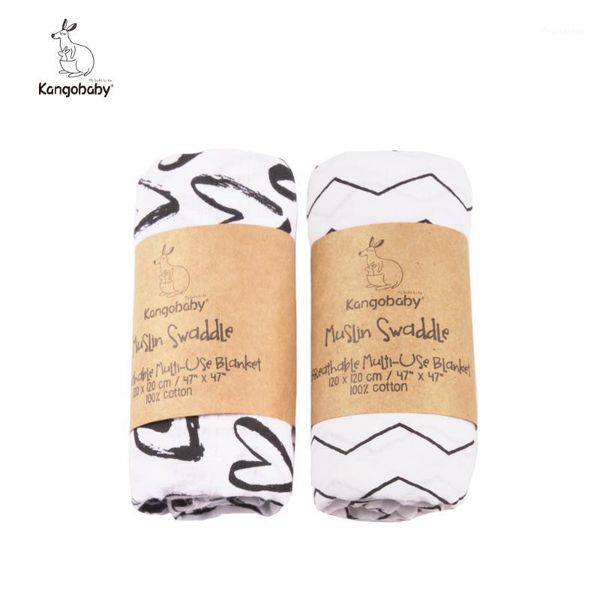 

2 pieces/pack muslin 100% cotton baby swaddles soft newborn blankets black white gauze infant wrap1