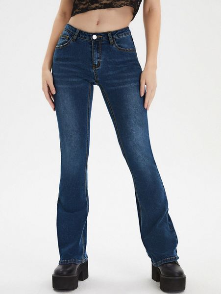 

slant pocket flare leg jeans n950#, Blue