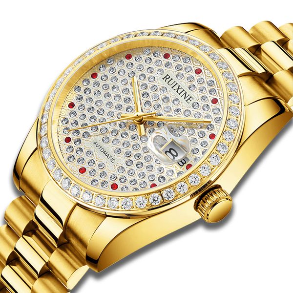 

brand luxury men's mechanical watches automatic gold watch men diamonds wristwatch waterproof clock man relogio masculino, Slivery;brown