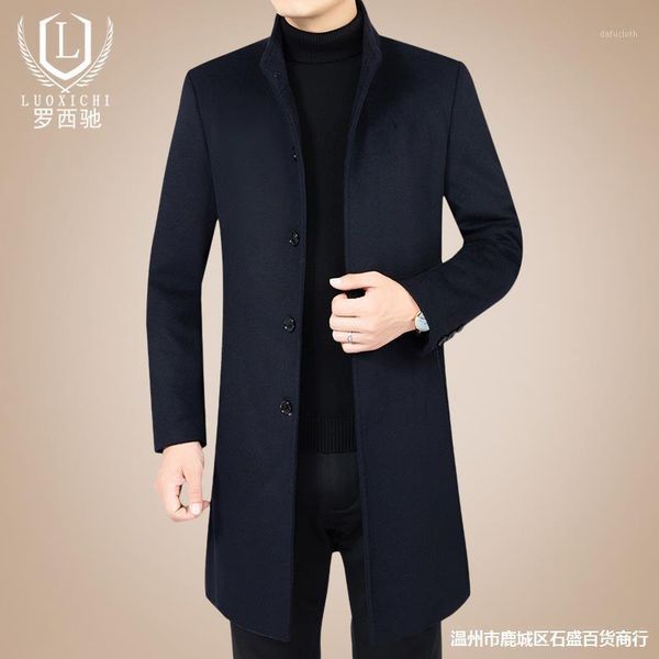 

coat men's medium long style fall / winter 2020 new wool / woollen windbreaker thickened middle aged father's coat1, Tan;black