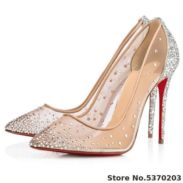 

20 women luxury dressing single shining breathable high heels red bottom designer shoes size 35-41 t200619, Black