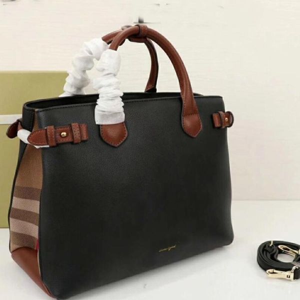 

tote bag women shoulder bags large capacity shopping handbag side classic plaid grain calf leather hardware buckle interior compartment zip