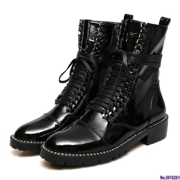 

quality women genuine leather ankle boots round toe lace up riding boots warm autumn winter nigh club punk shoes woman, Black