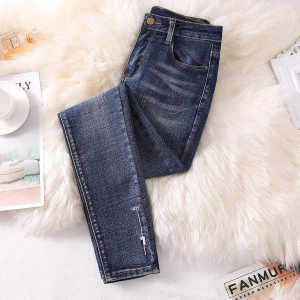 

ripped jeans for women embroidery high waist skinny plus size blue mom denim pencil pants femme 4xl 5xl