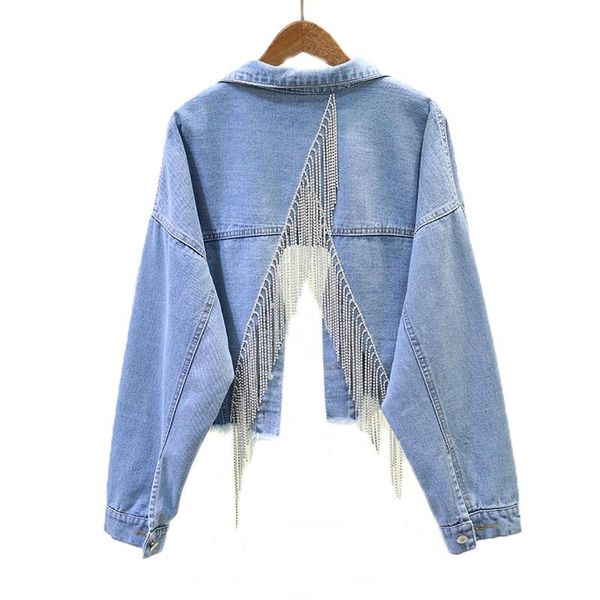 

women's denim jacket 2020 spring fringe jackets girl denim jacket openwork jean womens outerwear female coat woman, Black;brown