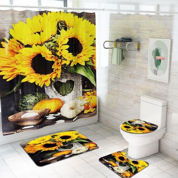 

household sunflower soft non slip bathroom rug mats set 3 pc washable toilet mat1