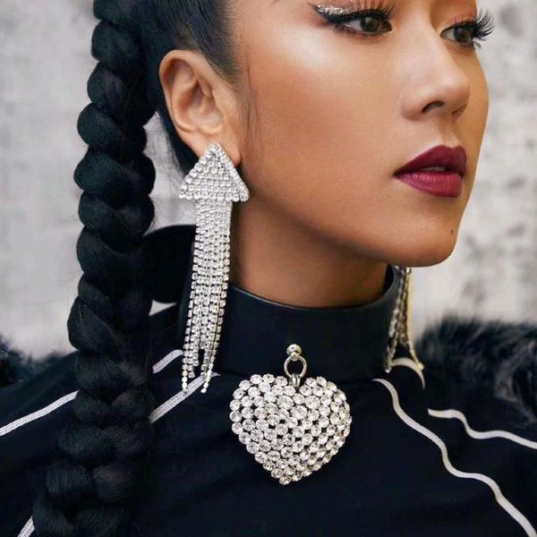 

new fashion shiny rhinestone triangle charm women dangle earrings jewelry fashion lady's party statement earrings accessories, Silver