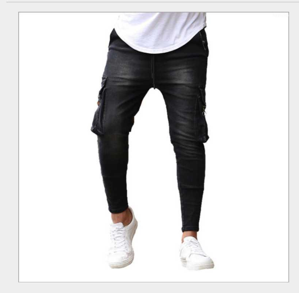 

zhuzunzhe 2020 european and american men's multi-pocket zipper decoration stretch casual popular all-match tooling jeans1, Black