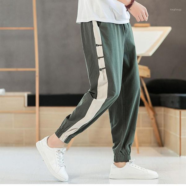 

streetwear hip hop men pants patchwork cotton linen joggers sweatpants plus size men trousers colorblack pants m-8xl1, Black