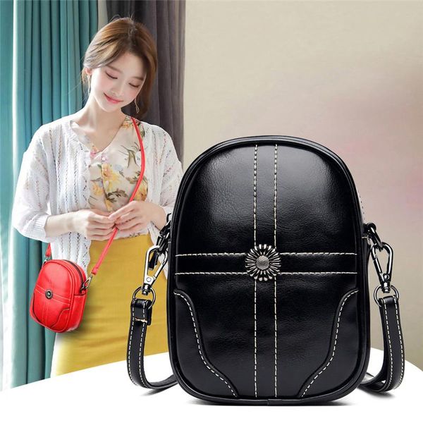 

2020 stylish black flap shoulder bag women quality small vintage leather lady crossbody bags simple flower female handbags sac