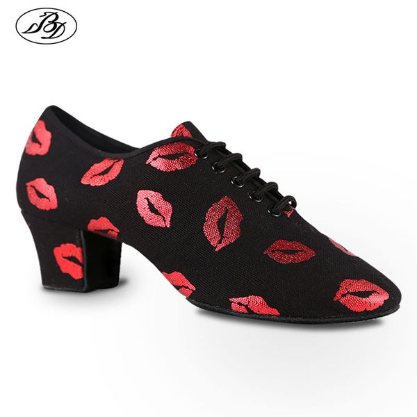 

new women ballroom dance shoes bd lip print teaching shoes heels for women latin salsa dancing shoes split sole 201017