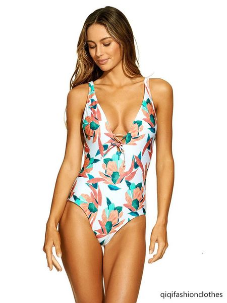 

2019 single backless print deep v cover belly show thin triangle spring one piece swimsuit for women, White;black