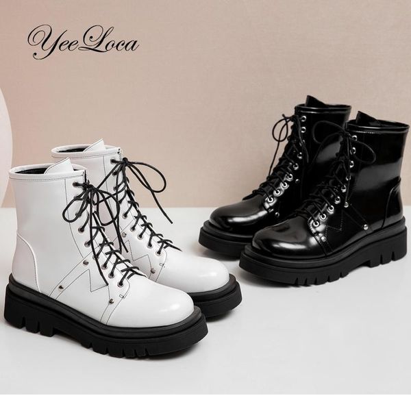 

motorcycle ankle boot black patent leather thick sole fashion female autumn winter 2020 punk boot heels thick-soled woman shoes