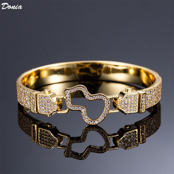 

donia jewelry european and american fashion hollow out full diamond gourd copper micro inlaid bracelet for women designer, Black