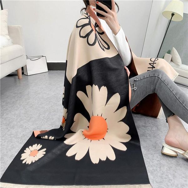 

all-match flower autumn and winter scarf ladies travel shawl imitation cashmere ethnic style thick office air conditioning shawl, Blue;gray