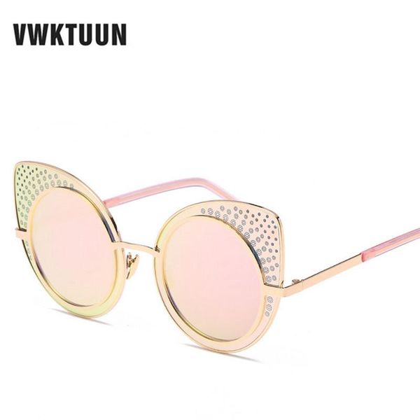 

sunglasses vwktuun cateye womens mirror glasses uv400 round shades sunglass gold alloy sun for ladies eyewear, White;black