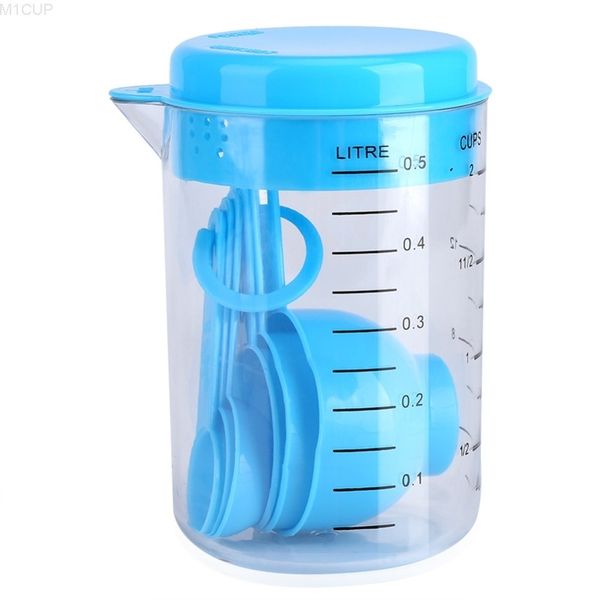 

7 pcs/set blue plastic cup measuring tools sets for kitchen baking coffee graduated spoons