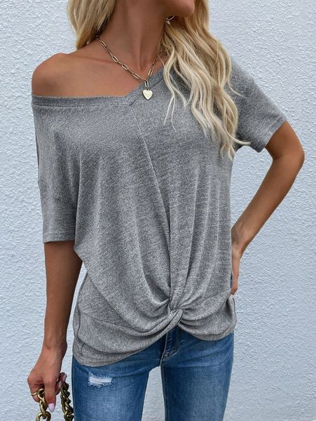 

twist hem drop shoulder tee n9u2#, White