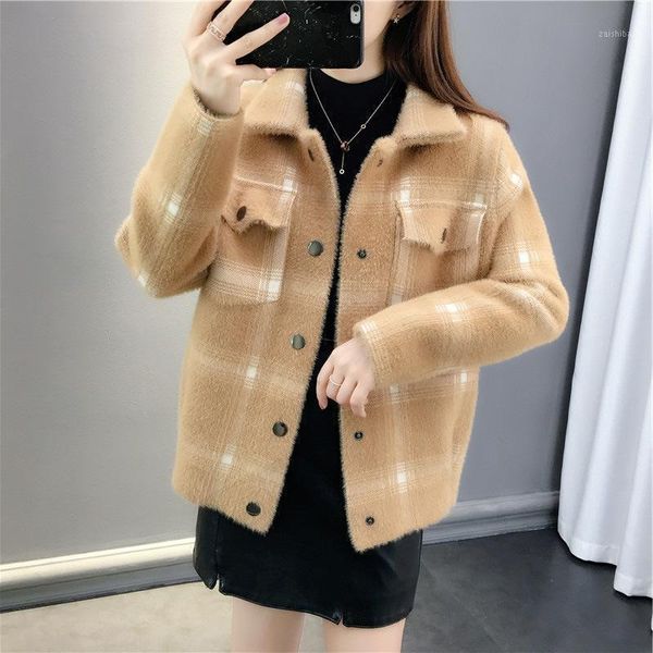 

short style mink fleece sweater women 2020 autumn winter fashion new loose long-sleeved knitted trendy 2321, White