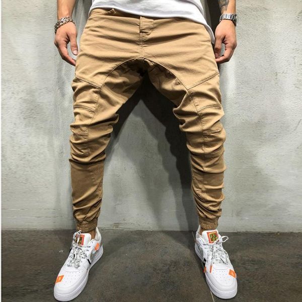 

men's pants 2021 men fashion splicing multi pocket harem joggers male trousers mens solid sweatpants large size1, Black