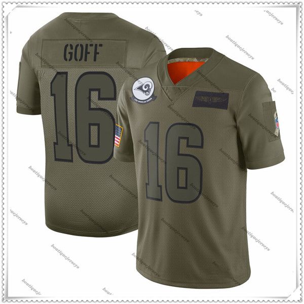 

new 16 jared goff los angeles rams 2020 salute to service retired limited jersey olive jerseys, Black;red