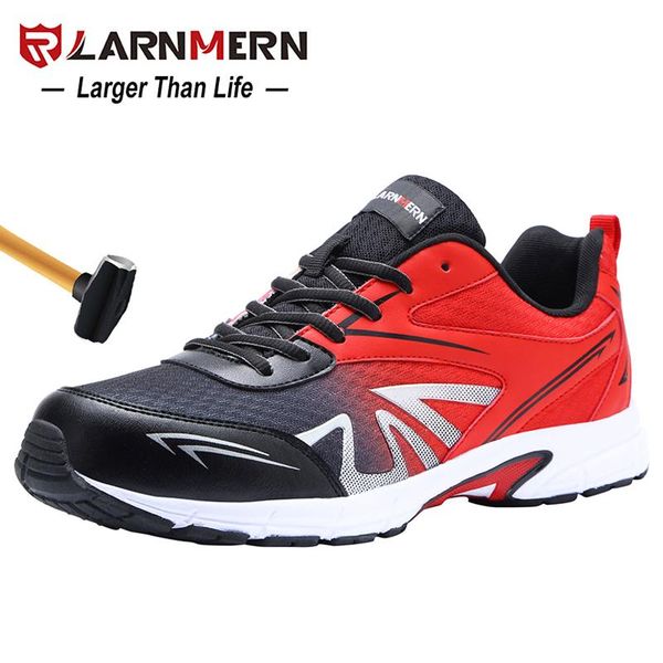 

larnmerm mens safety shoes work shoes steel toe leather-upper lightweight breathable anti-smashing non-slip construction, Black