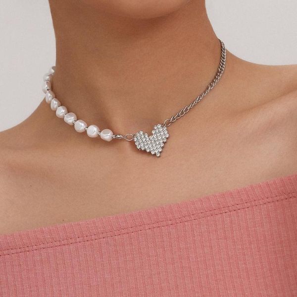 

punk имитация pearl choker ожерелье воротник роскошные блестящие хип-хоп rhinestone кристалл любовь сердце ожерелье подарок ювелирных издели, Golden;silver