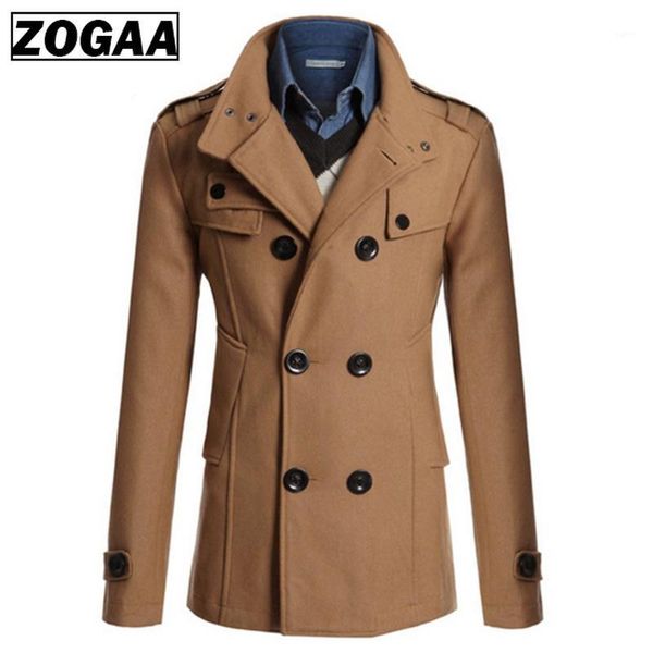 

zogaa autumn mens jacket winter warm woolen coat casual slim fit double-breasted business blends jacket overcoat trench 4 colors1, Black